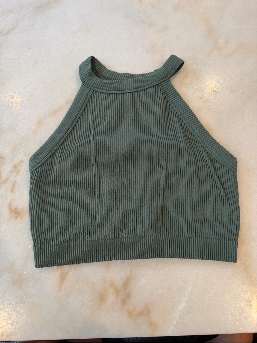 aerie Olive Green Ribbed High-Neck Crop Tank